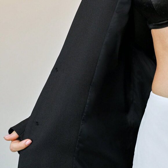 Black Elegant Formal Women's Oversized Rhinestone detailed Blazer - Picture 9 of 9